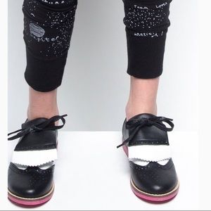 Girls Black and White Genuine Leather Brogue.